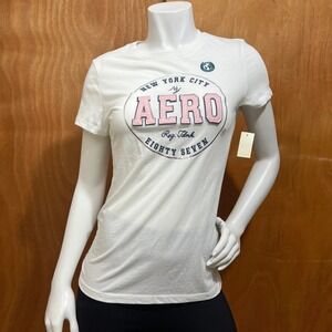 Aeropostale Women's Eighty Seven Foil Appliqué Graphic White Tee Size L